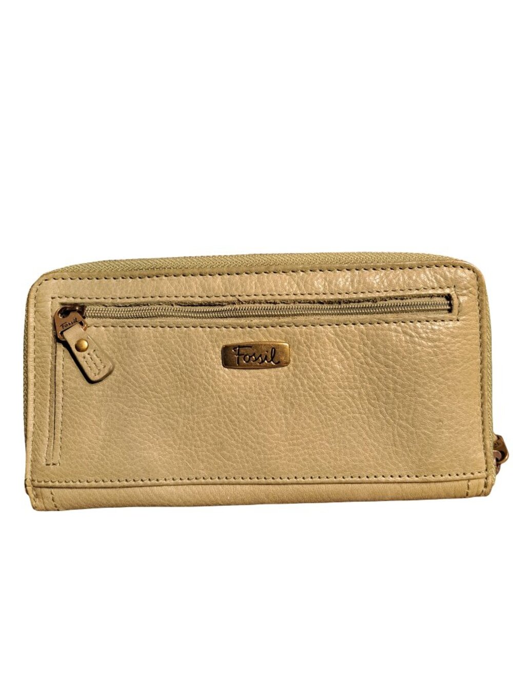 Fossil Sage Green Leather Zip Around Wallet Organizer Clutch Card Holder